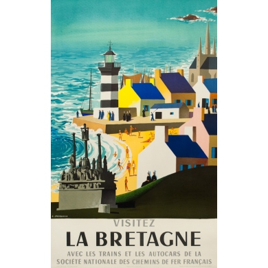 Affiche ancienne de voyage - J.Jacquelin - 1965 - Visitez la Bretagne - 100 par 63 cm
