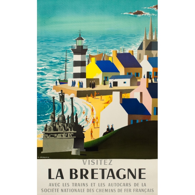 Affiche ancienne de voyage - J.Jacquelin - 1965 - Visitez la Bretagne - 100 par 63 cm