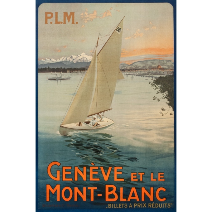 Affiche ancienne de voyage - Circa 1920 - Genève et le Mont Blanc - PLM - 102 par 67 cm