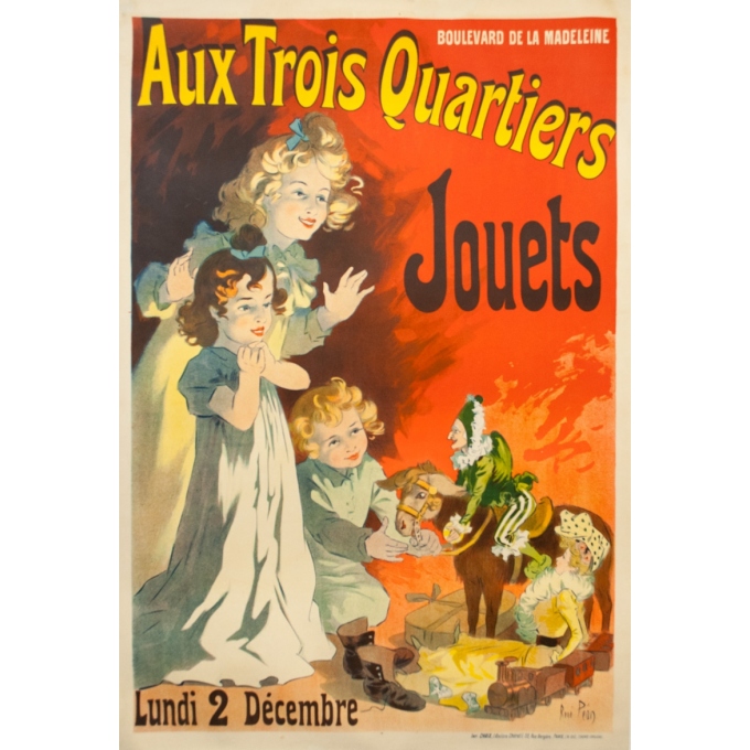 Affiche ancienne de publicité - René Péan - 1901 - Trois Quartiers Jouets - 162 par 109 cm Affiche ancienne de publicité - René Péan - 1901 - Trois Quartiers Jouets - 162 par 109 cm