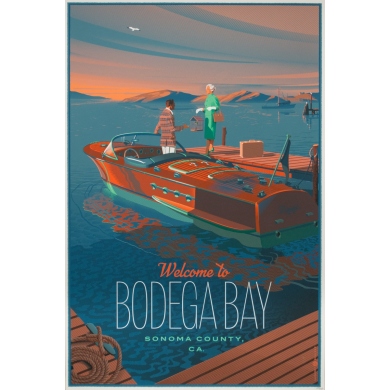Affiche ancienne de cinéma - Laurent Durieux - 2020 - Bodega Bay, regular n°340/450 - 91 par 61 cm