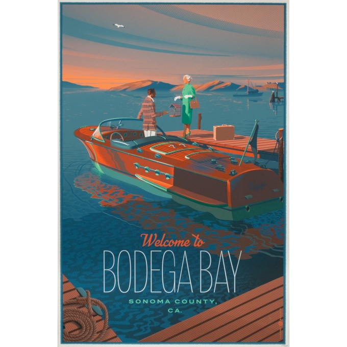 Affiche ancienne de cinéma - Laurent Durieux - 2020 - Bodega Bay, regular n°340/450 - 91 par 61 cm