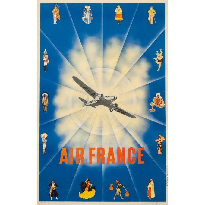 Affiche ancienne de voyage - 1938 - Air France Avion - 97 par 61.5 cm