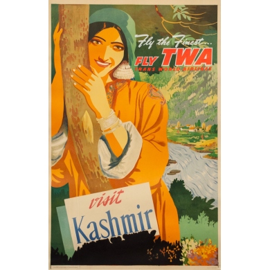 Vintage travel poster - 1949 - India Inde Visit Kashmir Twa - 38.8 by 24.8 inches