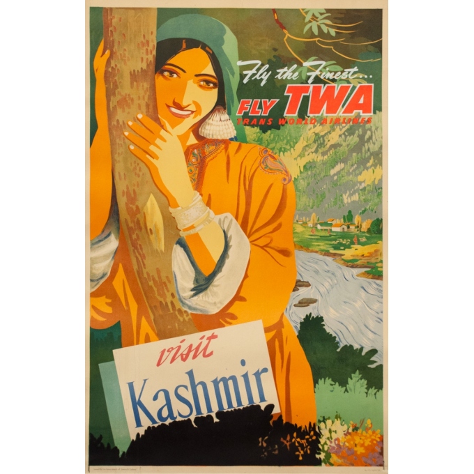 Affiche ancienne de voyage - 1949 - India Inde Visit Kashmir Twa - 98.5 par 63 cm