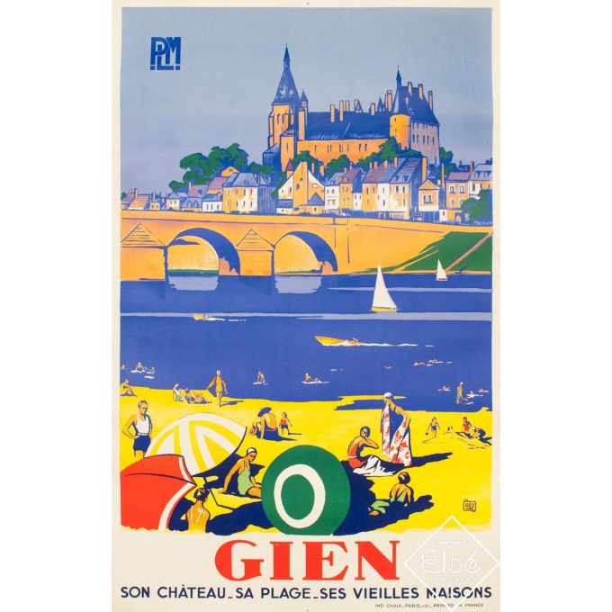 Affiche ancienne de voyage - Charles Hallo - 1937 - Gien PLM - 100 par 63 cm