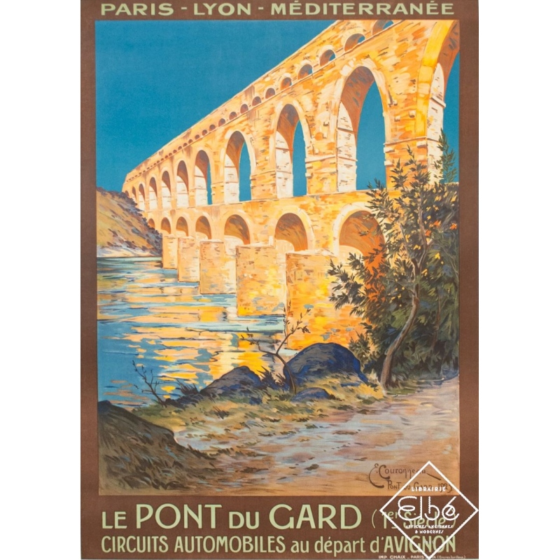 Affiche ancienne de voyage - Couronneau - 1924 - Le Pont du Gard - PLM - 102.5 par 73 cm