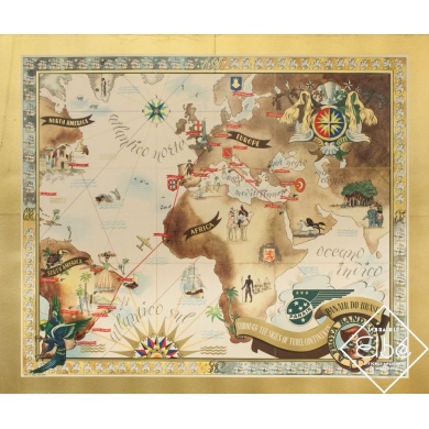 Affiche ancienne de voyage - Eymonnet - 1947 - Planisphère - Panair do Brasil - 75 par 64 cm