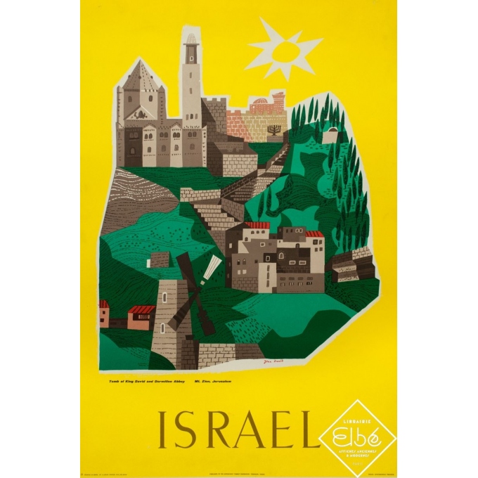 Affiche ancienne de voyage - Jean David - 1950 - Israël - 98 par 65.5 cm