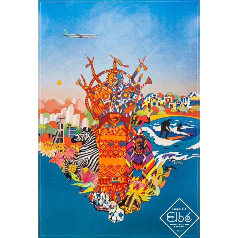 Affiche ancienne de voyage - Circa 1980 - UTA Afrique du sud - 97.5 par 66 cm