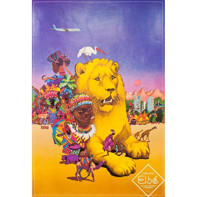 Affiche ancienne de voyage - Circa 1980 - UTA Afrique Centrale - 97.5 par 66 cm