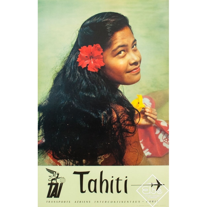 Affiche ancienne de voyage - Bernard Villarret - Circa 1980 - Tahiti - TAI - 98.5 par 63.5 cm