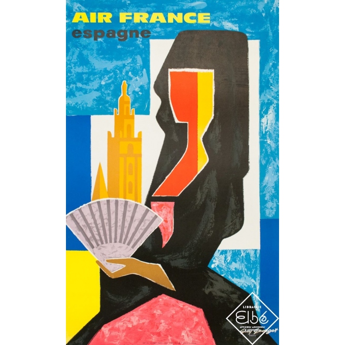 Vintage travel poster - Guy Georget - 1962 - Air France Espagne - 39.2 by 24.4 inches