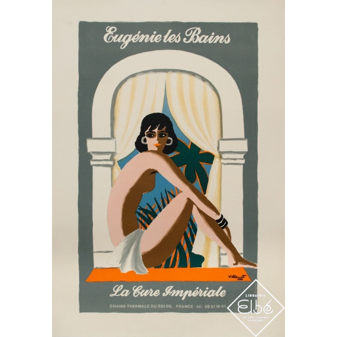 Affiche ancienne de publicité - Bernard Villemot - 1988 - Eugénie les Bains - la cure impériale - 70.5 par 49 cm