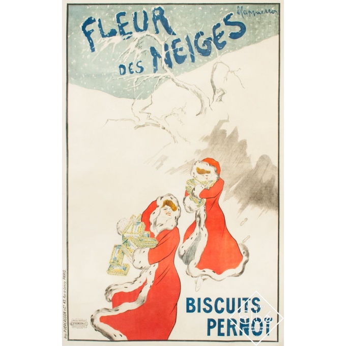 Vintage advertising poster - Leonetto Cappiello - 1905 - Fleurs des neiges - Biscuits Pernot - 59.2 by 38.8 inches