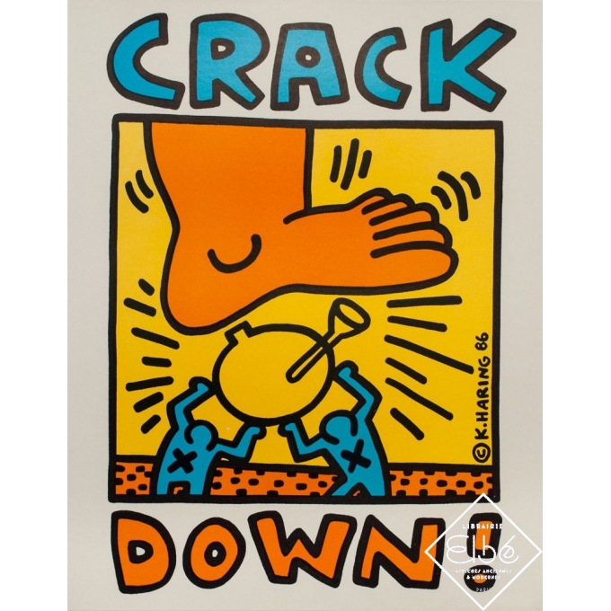 Affiche sérigraphiée originale - Keith Haring - 1986 - Crack Down - 56 par 43.5 cm