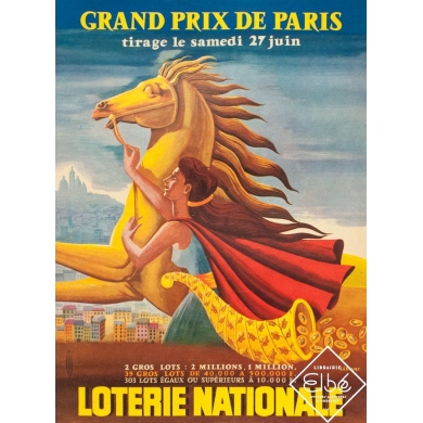 Vintage advertising poster - Lesourt - Circa 1930 - Loterie Nationale - Grand prix de Paris - 15 by 11 inches
