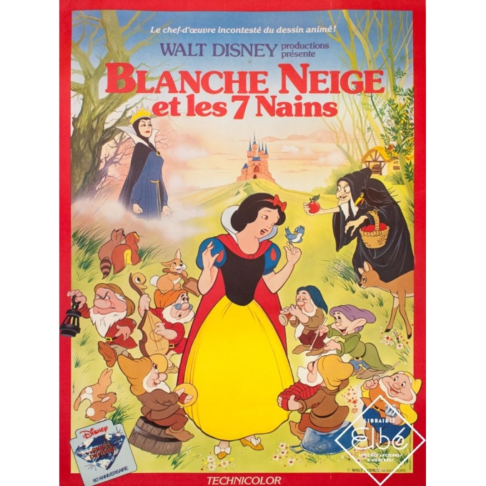 Affiche ancienne de cinéma - Walt Disney - Circa 1970 - Blanche Neige et les 7 Nains - 160 par 120 cm