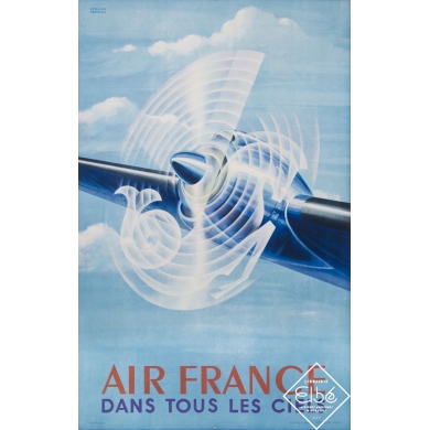 Affiche ancienne de voyage - Atelier Perceval - 1948 - Air France - Dans Tous Les Ciels - 100 par 60 cm