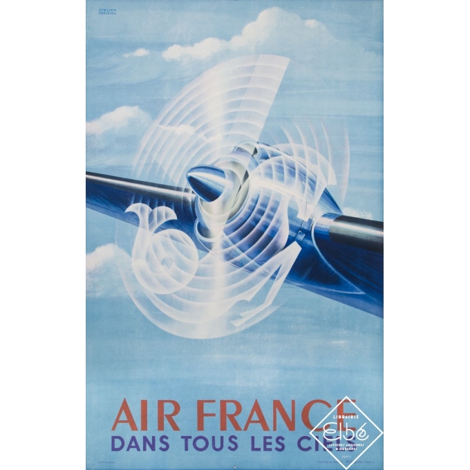 Affiche ancienne de voyage - Atelier Perceval - 1948 - Air France - Dans Tous Les Ciels - 100 par 60 cm