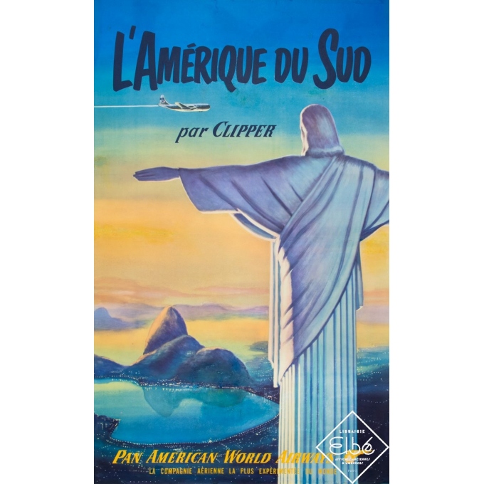 Affiche ancienne de voyage - Circa 1950 - L'Amérique du Sud par Clipper - 102 par 63,5 cm