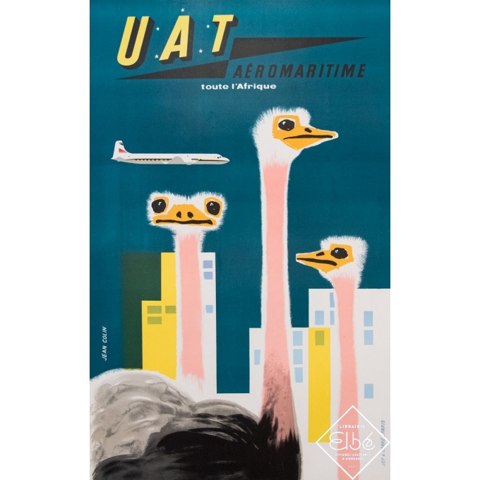 Affiche ancienne de voyage - Jean Colin - Circa 1950 - UAT Aéromaritime toute l'Afrique - 99,5 par 63 cm Affiche ancienne de voyage - Jean Colin - Circa 1950 - UAT Aéromaritime toute l'Afrique - 99,5 par 63 cm