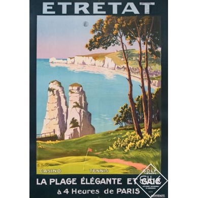 Affiche ancienne de voyage - Charles Hallés - Circa 1920 - Etretat - La plage élégante et gaie - 106 par 75 cm