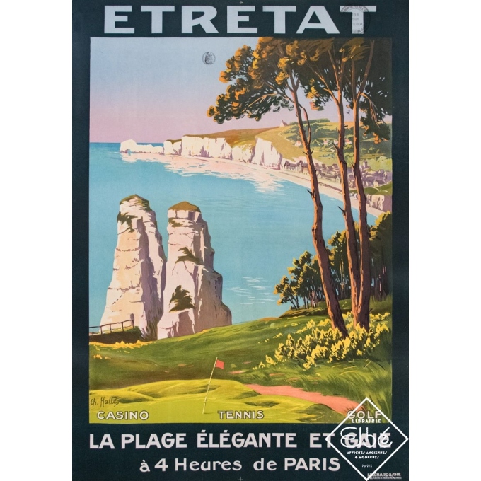 Affiche ancienne de voyage - Charles Hallés - Circa 1920 - Etretat - La plage élégante et gaie - 106 par 75 cm