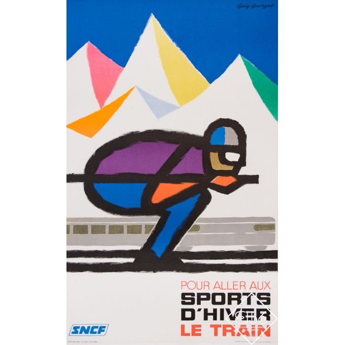 Affiche ancienne de voyage - Guy Georget - 1970 - SNCF -sports d'hiver - 101 par 62 cm