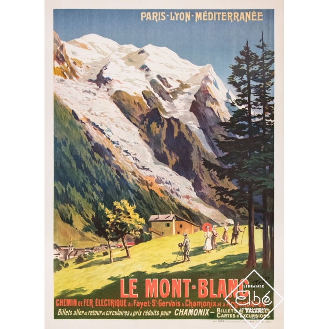 Affiche ancienne de voyage - F.Cachoud - 1906 - Le Mont Blanc PLM - 107,5 par 78 cm