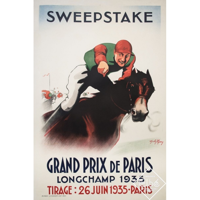 Affiche ancienne - Charley Garry - 1935 - Sweepstake - Grand Prix de Paris Longchamps - 120 par 80 cm