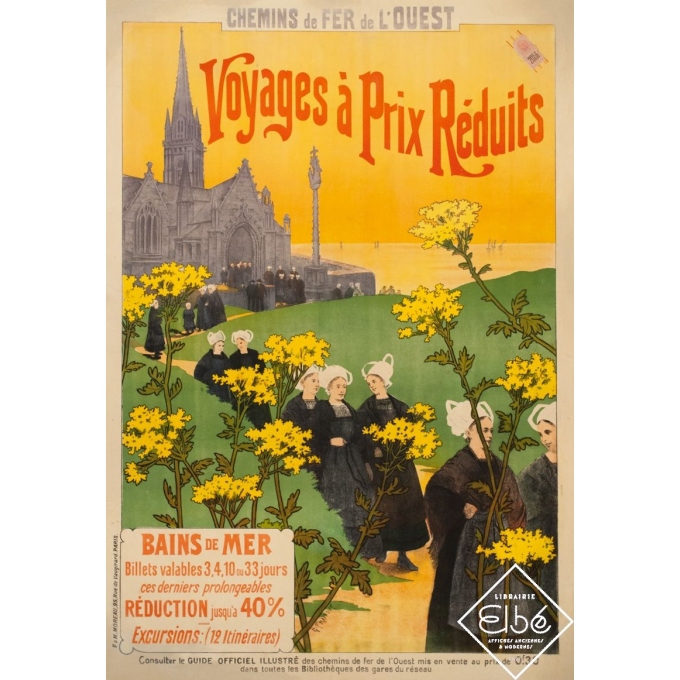 Voyages à Prix Réduits - affiche ancienne voyage G Fraipont - 1900 - 102 par 73 cm