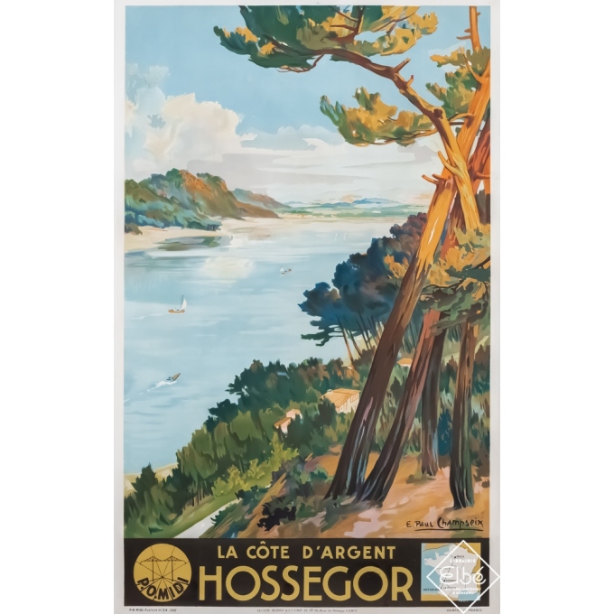 Affiche ancienne de voyage - Paul Champseix - 1937 - La Côte d'argent - Hossegor - 99,5 par 63 cm