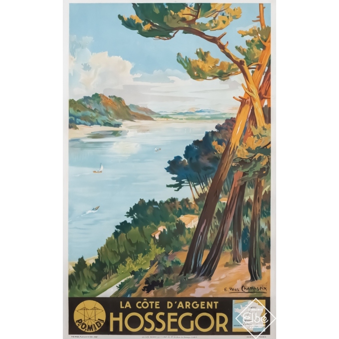 Vintage travel poster - Paul Champseix - 1937 - La Côte d'argent - Hossegor - 39,2 by 24,8 inches