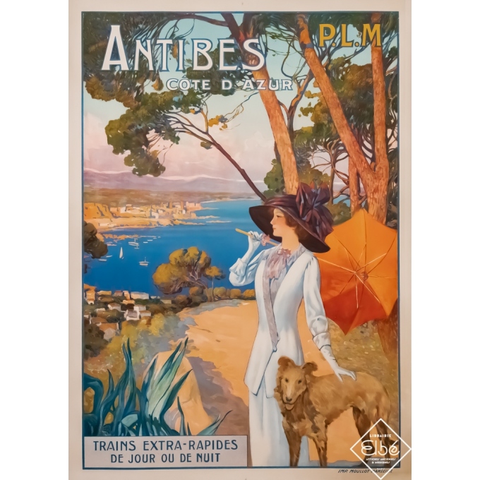 Affiche ancienne de voyage - David Dellpiane - Circa 1910 - Antibes côte d'Azur - PLM - 108 par 77,5 cm