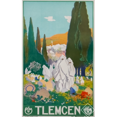 Affiche ancienne de voyage - Léon Carré - 1929 - Tlemcen PLM - Verte - 100 par 63 cm