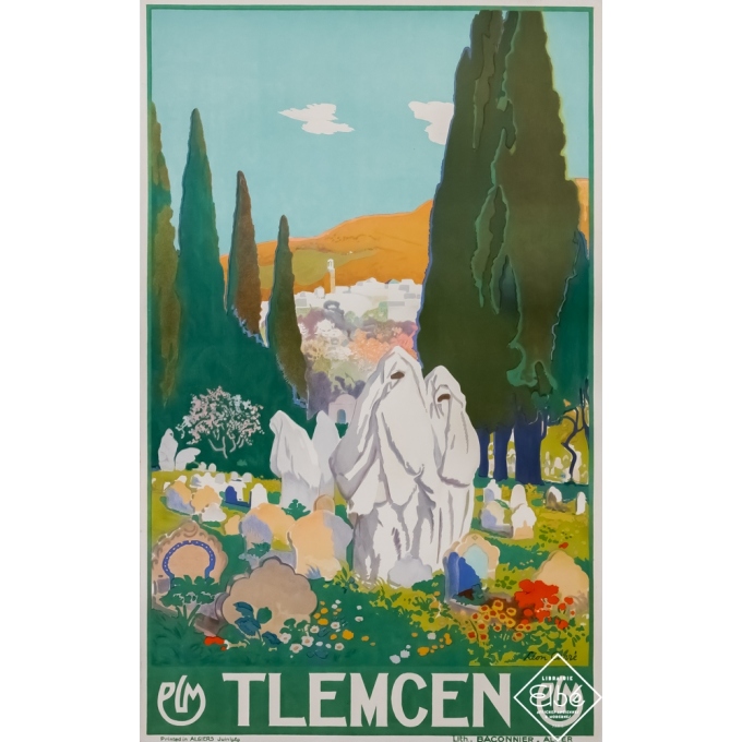 Affiche ancienne de voyage - Léon Carré - 1929 - Tlemcen PLM - Verte - 100 par 63 cm