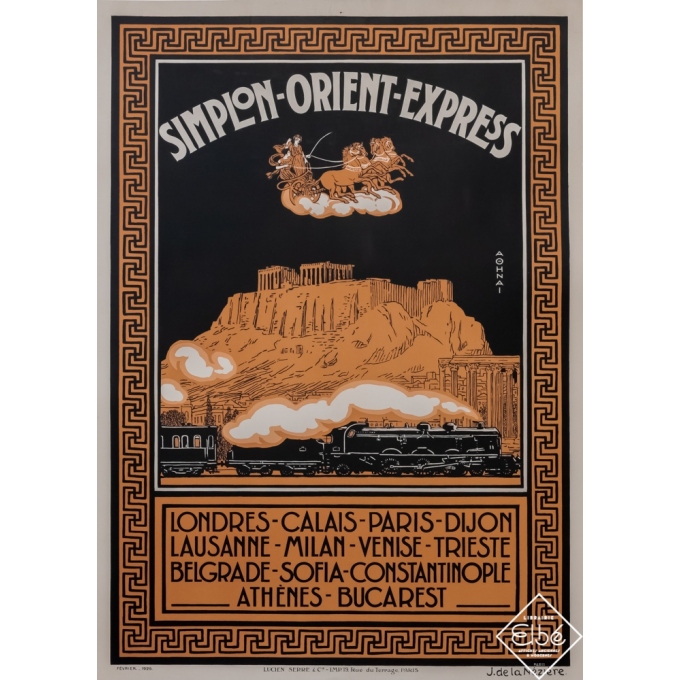 Affiche ancienne de voyage - J. de La Nézière - 1926 - Simplon Orient-Express - Athènes - 108,5 par 79,9 cm