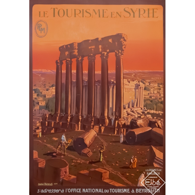 Affiche ancienne de voyage - André Frémond - 1922 - Les ruines de Baalbeck - 106 par 75,5 cm