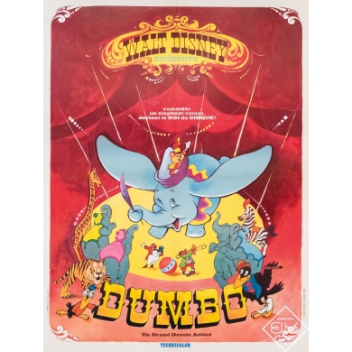 Original vintage movie poster - Walt Disney - Circa 1965 - Walt Disney - Dumbo - 31,5 by 23,6 inches