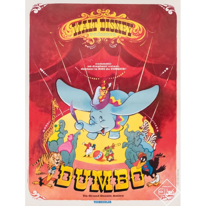 Affiche ancienne de cinéma - Walt Disney - Circa 1965 - Walt Disney - Dumbo - 80 par 60 cm