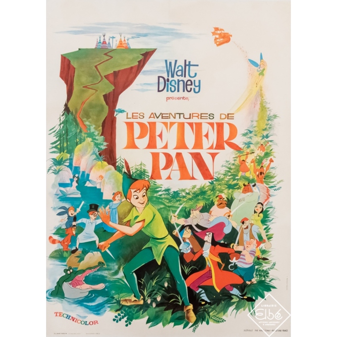 Original vintage movie poster - Walt Disney - Circa 1965 - Walt Disney - Les aventures de Peter Pan - 31,5 by 23,6 inches