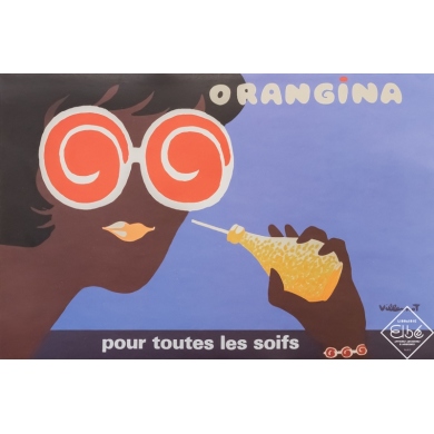 Affiche ancienne de publicité - Bernard Villemot - Circa 1980 - Orangina - 60 par 40 cm