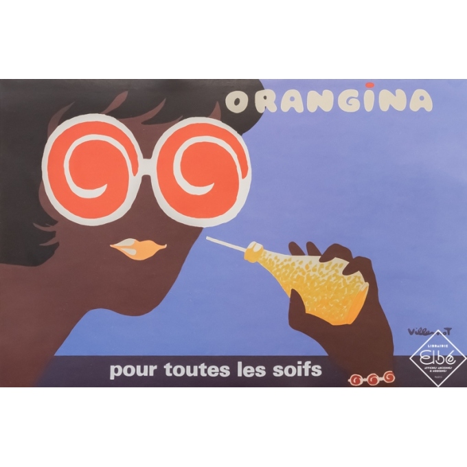 Affiche ancienne de publicité - Bernard Villemot - Circa 1980 - Orangina - 60 par 40 cm