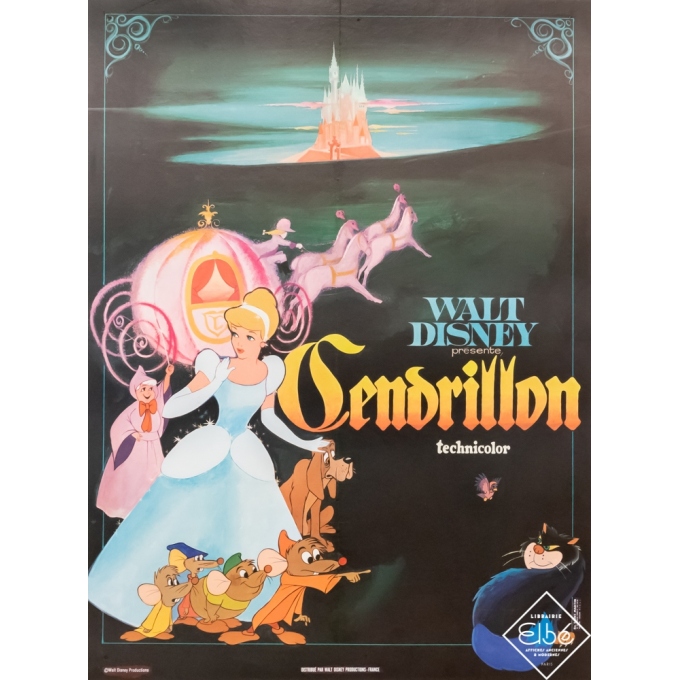 Original vintage movie poster - Walt Disney - Circa 1965 - Cendrillon - 31,5 by 23,6 inches