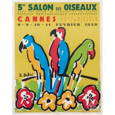 Vintage exhibition poster - E.Bellini - 1958 - 5ème salon des oiseaux - Cannes - 22,4 by 18,1 inches
