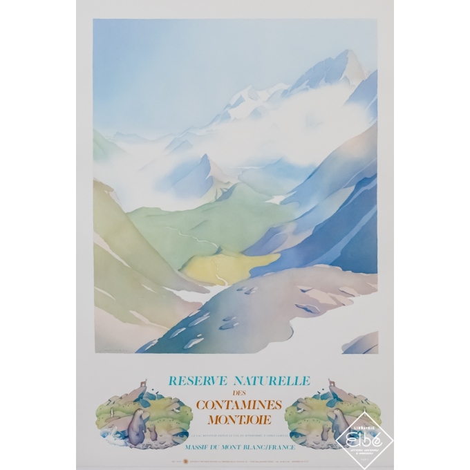 Affiche ancienne de voyage - Samivel - Circa 1980 - Réserve naturelle des Contamines Montjoie - 80 par 60 cm