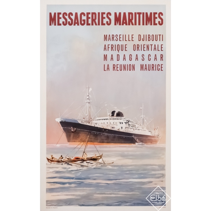 Affiche ancienne de voyage - J. de Gachons - 1958 - Messagerie Maritimes - océan Indien - 100 par 62 cm