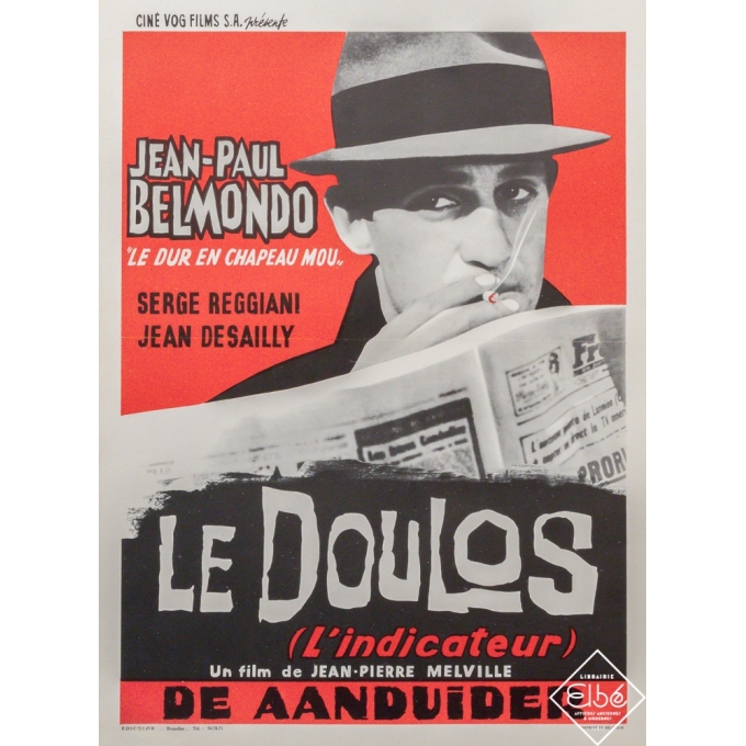 Affiche ancienne de cinéma - 1962 - Le Doulos - Belmondo Modèle Belge - 55 par 37,5 cm