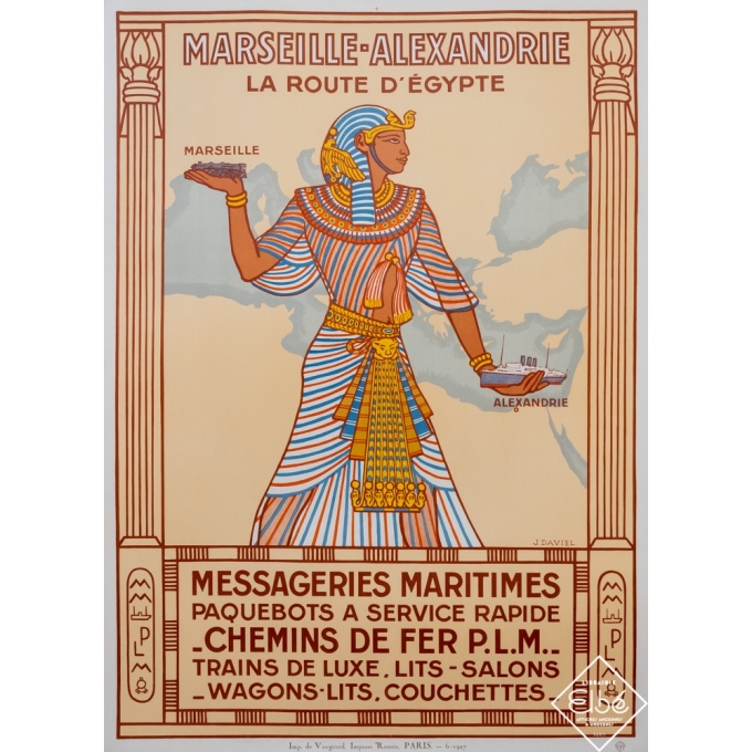 Affiche ancienne de voyage - J.Daviel - 1927 - Marseille Alexandrie Messageries Maritimes - 109 par 79 cm